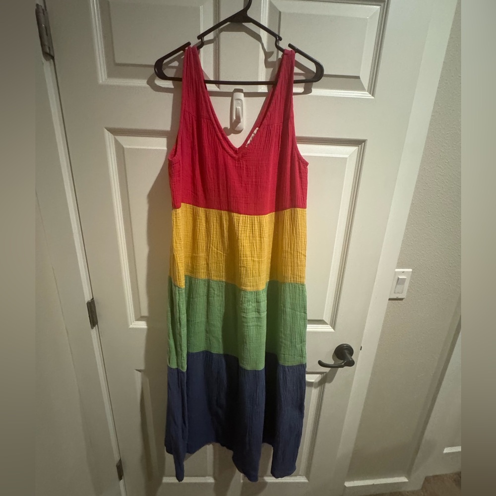 Corinne Double Cloth Rainbow Colorful Sleeveless Maxi Dress. Size Small. - Picture 3 of 10